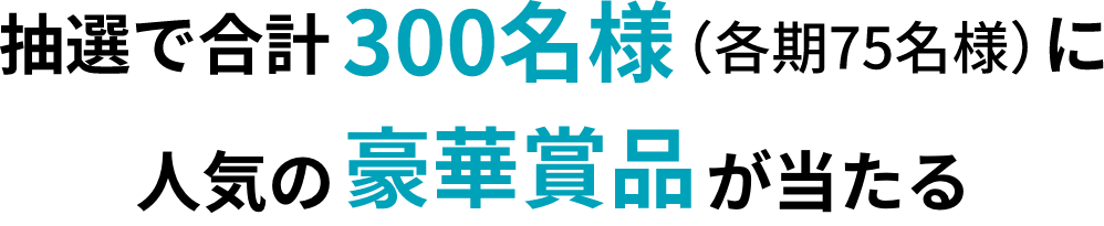 抽選で合計300名様（各期75名様）に人気の豪華賞品が当たる